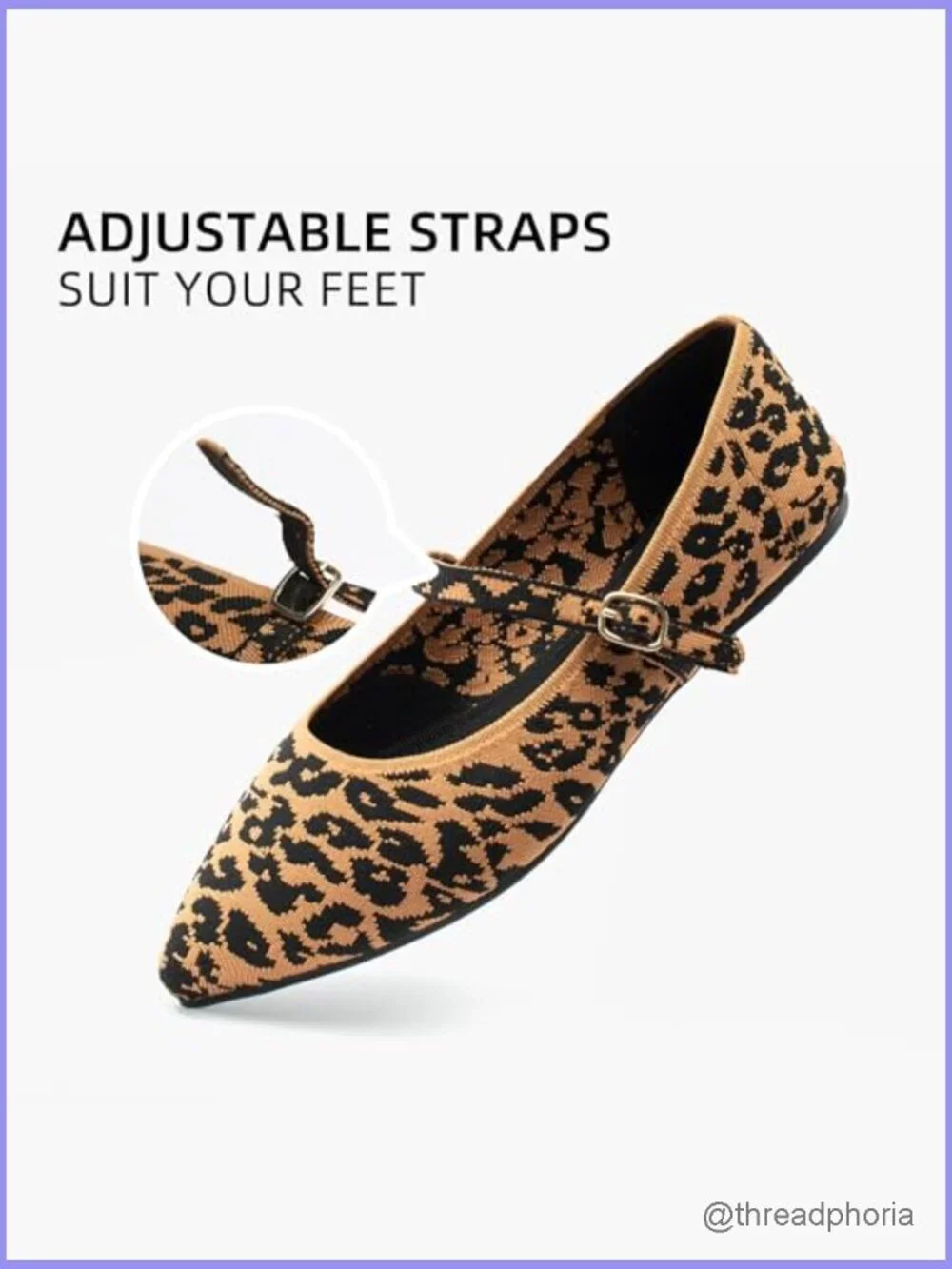 Women's Pointed Toe Knit Ballet Flats with Adjustable Strap - Picture 5 of 7